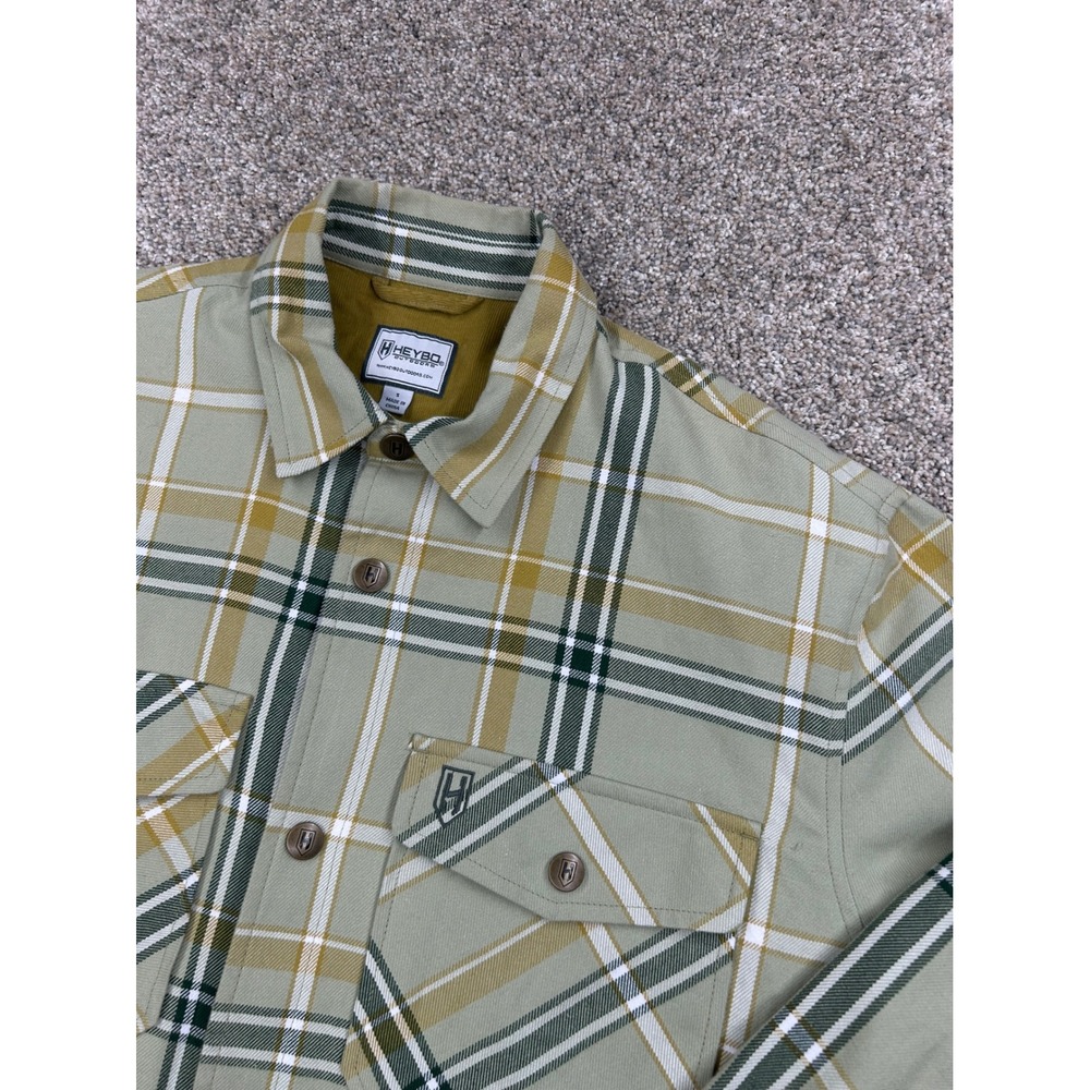 Heybo Outdoors Mens S Sage Green Plaid Corduroy Lined Flannel Shirt Jacket #0863